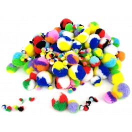 POMPONS TRICOLORES - 200 PIECES DIAMETRES ET COULEURS ASSORTIES