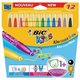 Feutres Bic® Kids Kid Couleur, couleurs assorties, la boîte de 12 feutres
